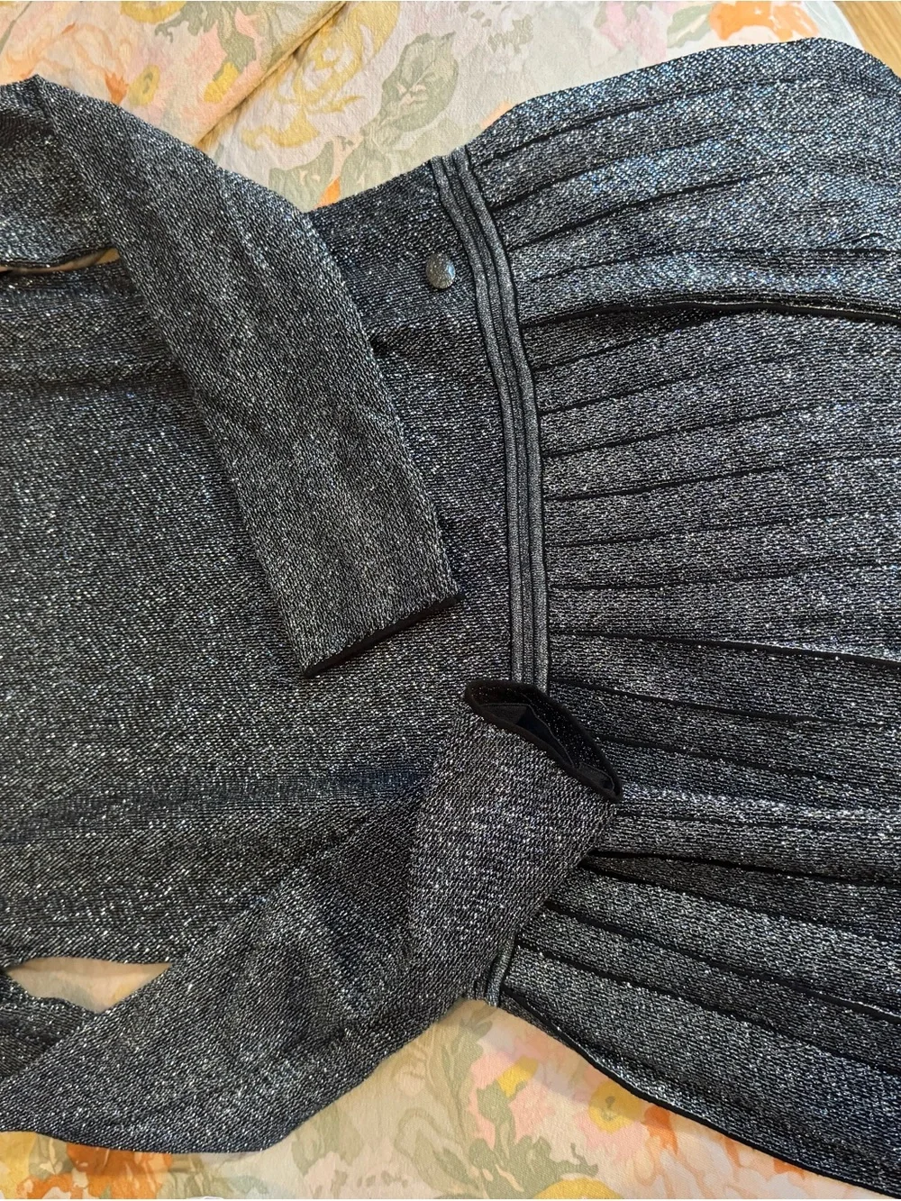 CHANEL Silver Metallic Knit drop waist pleated dress